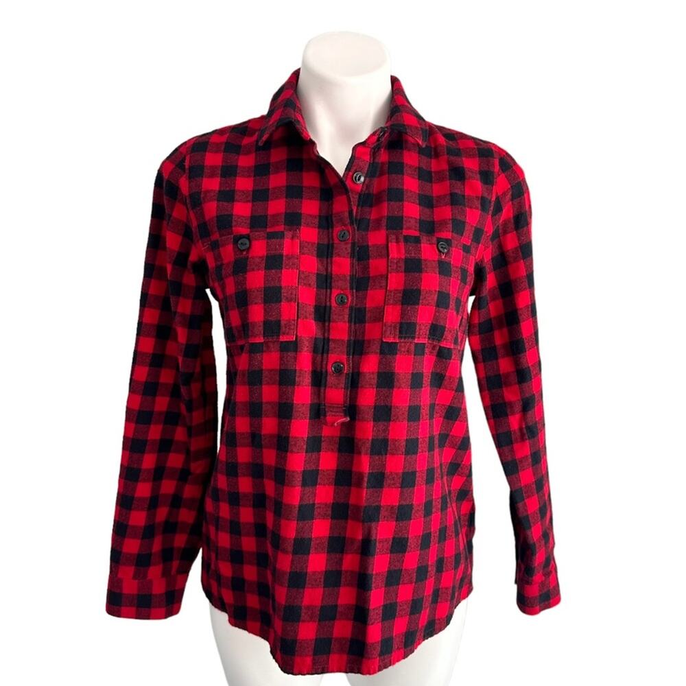 Madewell Buffalo Plaid Shirt Flannel Red Black Half Button Up Pullover Tunic Top